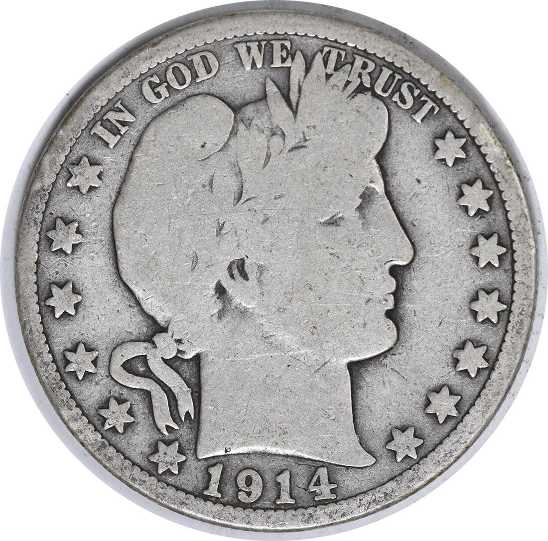 Uncertified 1914 Barber Silver Half Dollar VG: Uncertified 1914 Barber Silver Half Dollar VG This listing features Uncertified 1914 Barber Silver Half Dollar VG. Item specifics are provided below. Item Specifics: Country Of Origin: United States