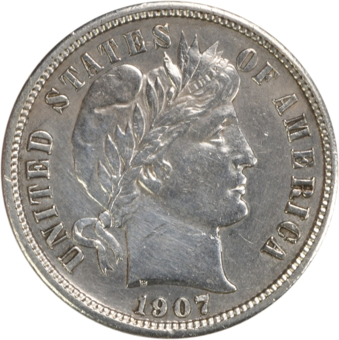 Uncertified 1907-S Barber Silver Dime AU (1 of 2)