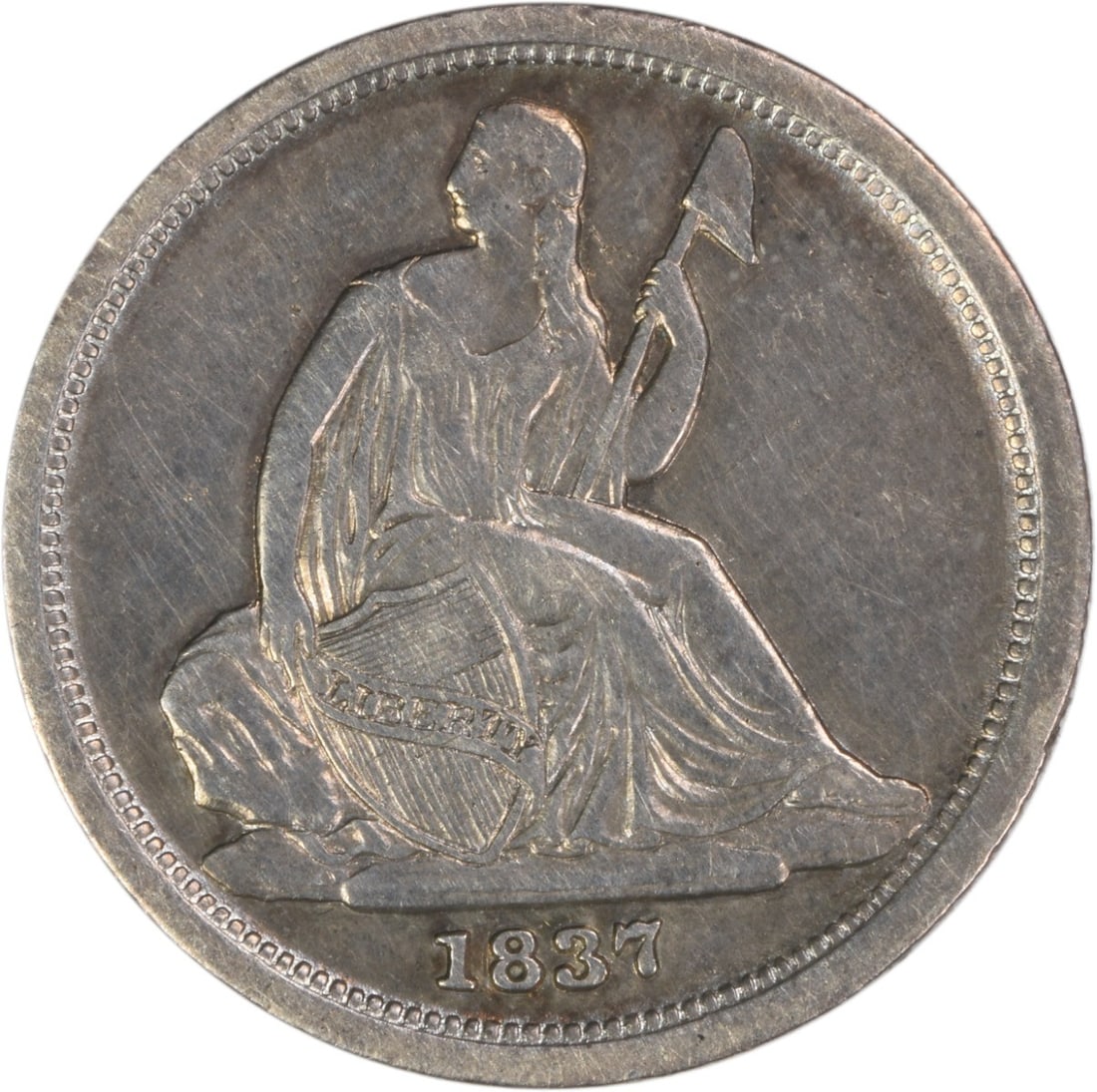 Uncertified 1837 Liberty Seated Silver Dime No Stars Small Date EF (1 of 2)