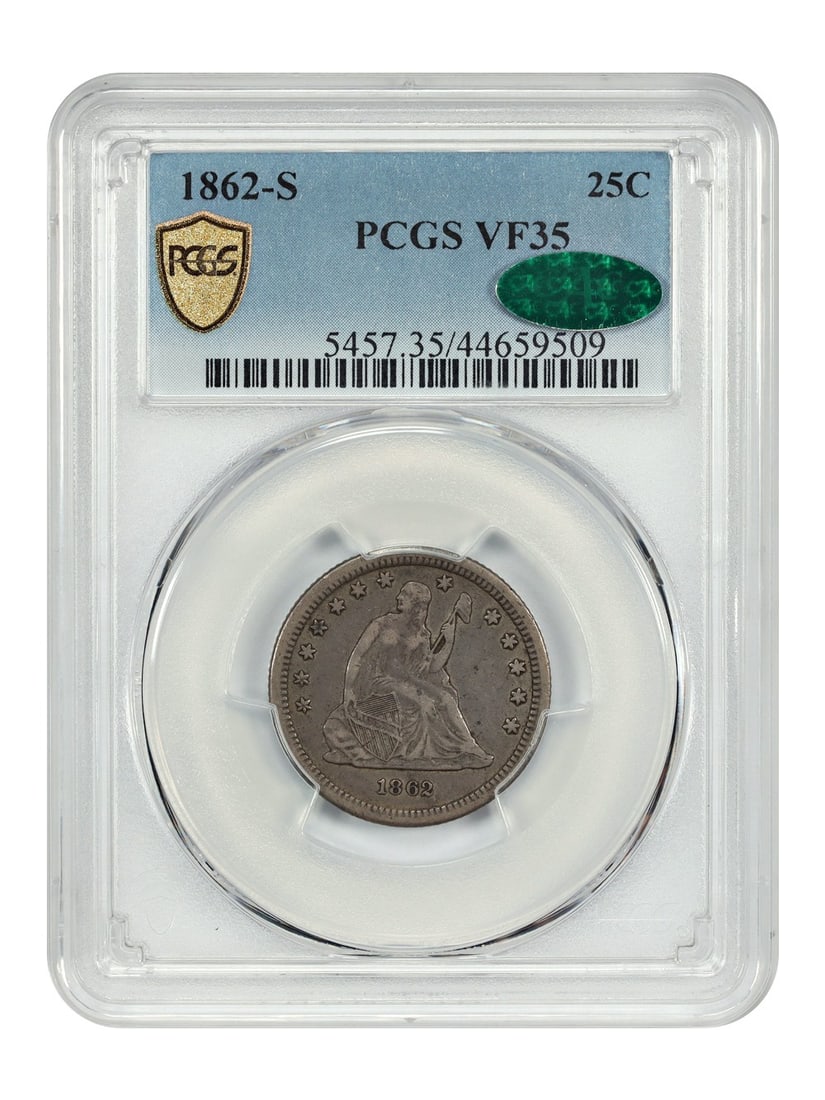 Rare Low-Mintage Date - 1862-S 25C PCGS VF35 - Liberty Seated Quarter: Rare Low-Mintage Date - 1862-S 25C PCGS VF35 - Liberty Seated Quarter This listing features Rare Low-Mintage Date - 1862-S 25C PCGS VF35 - Liberty Seated Quarter. Item specifics are provided below. It