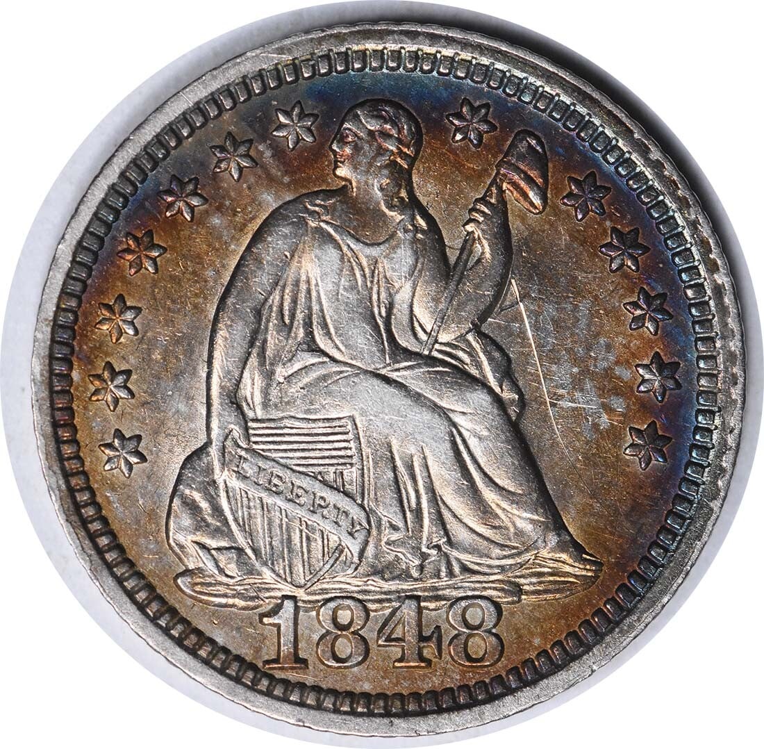 Uncertified 1848 Liberty Seated Half Dime Large Date FS-301 AU Slider (1 of 2)