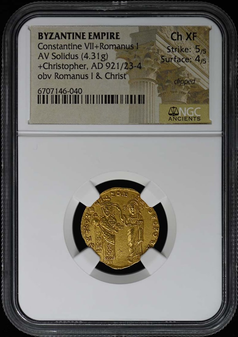 Christopher Constantine VII+Romanus I 921/ 23 AD BYZANTINE Solidus NGC Ch XF 5/ 4 (1 of 3)