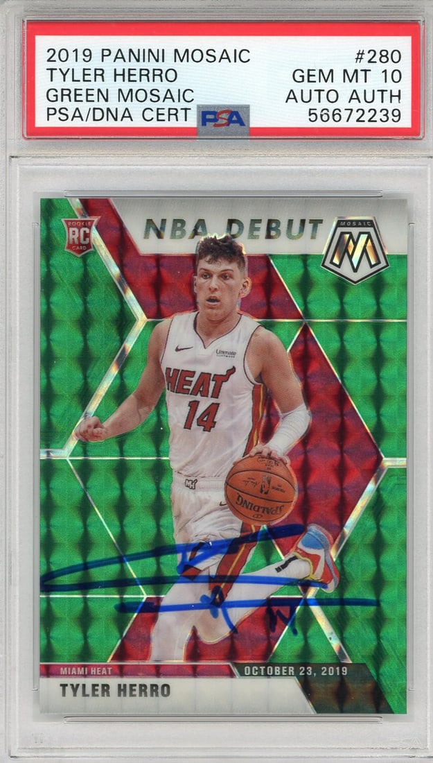 (PSA) Tyler Herro Autographed 2019 Panini Mosaic Green Prizm Rookie Card #280 (1 of 2)