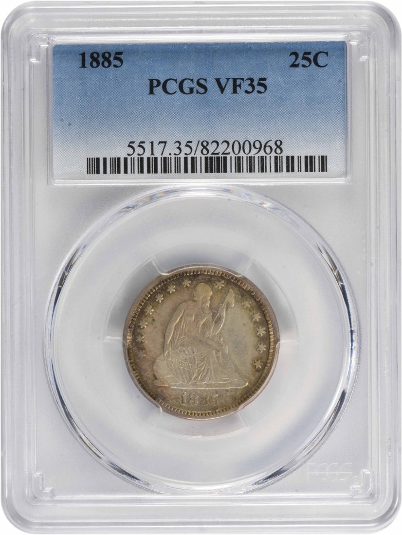PCGS 1885 Liberty Seated Silver Quarter VF35 (1 of 3)