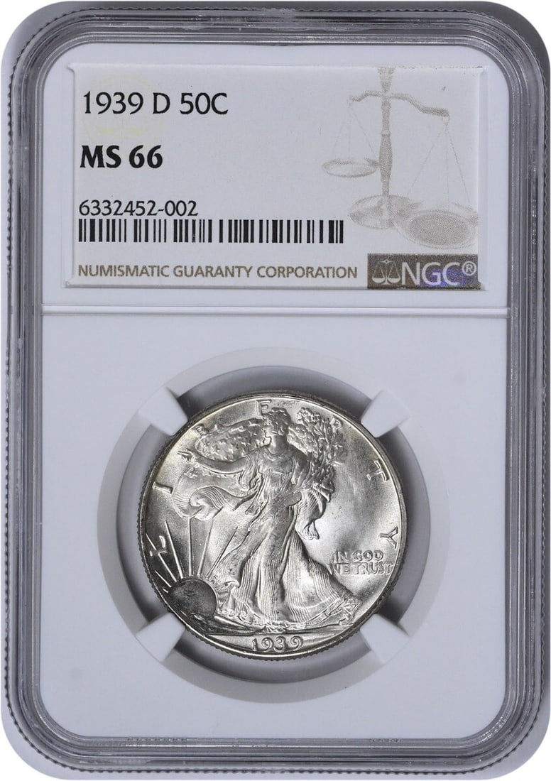 NGC 1939-D Walking Liberty Half Dollar MS66: NGC 1939-D Walking Liberty Half Dollar MS66 This listing features NGC 1939-D Walking Liberty Half Dollar MS66. Item specifics are provided below. Item Specifics: Country Of Origin: United States Certi