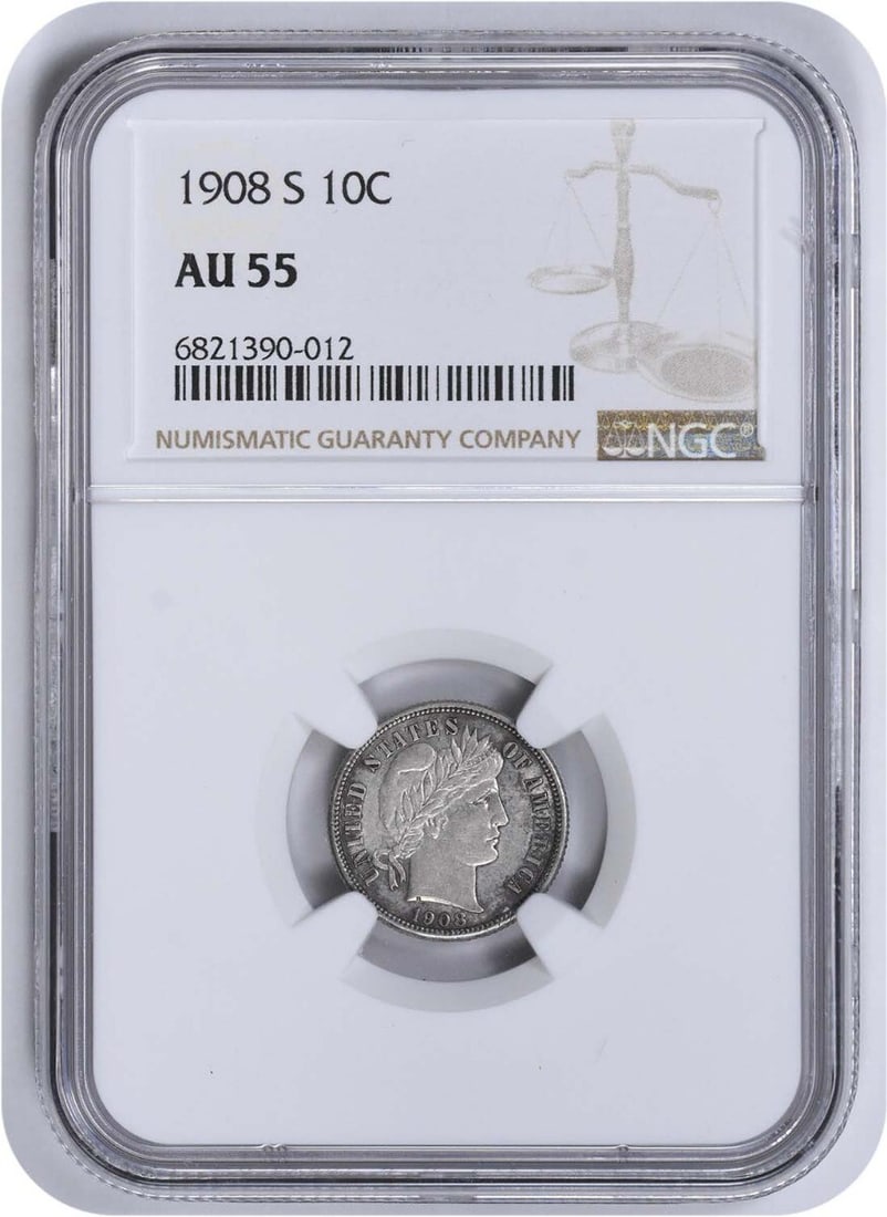 NGC 1908-S Barber Silver Dime AU55 (1 of 1)