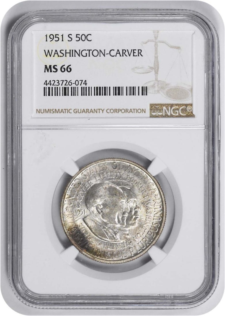 NGC W. Carver Commemorative Silver Half Dollar 1951-S MS66: NGC W. Carver Commemorative Silver Half Dollar 1951-S MS66 This listing features NGC W. Carver Commemorative Silver Half Dollar 1951-S MS66. Item specifics are provided below. Item Specifics:
