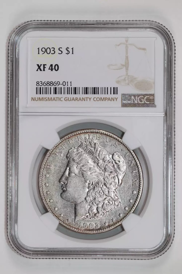 XF40 1903-S MORGAN DOLLAR NGC: XF40 1903-S MORGAN DOLLAR NGC This listing features XF40 1903-S MORGAN DOLLAR NGC. Item specifics are provided below. Item Specifics: Country Of Origin: USA Certification: NGC Composition: Silver Grad