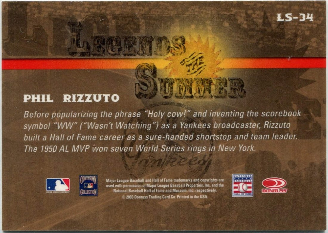 #LS-3 Phil Rizzuto 2003 Donruss Signature Series Legends Of The Summer AUTO Card - 2