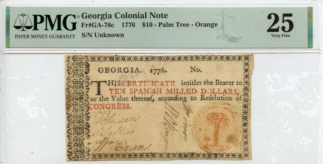 $10 Georgia Colonial Note FR#GA-76c Palm Tree Orange PMG VF25 - 1776 (1 of 1)