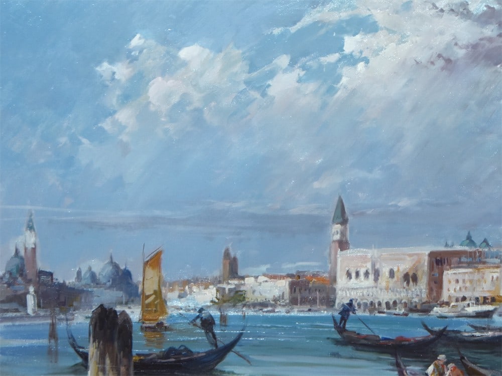 Framed Claudio Simonetti Oil Painting Venice Canal Gondolas Seascape 6090cm - 2