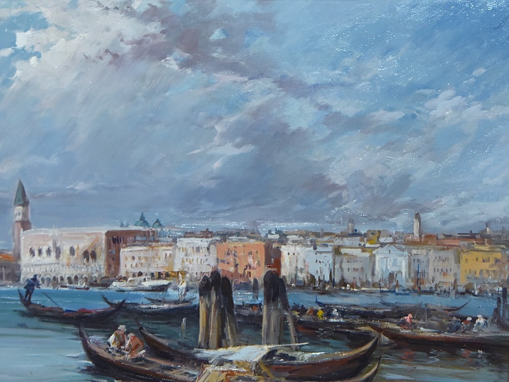 Framed Claudio Simonetti Oil Painting Venice Canal Gondolas Seascape 6090cm - 3
