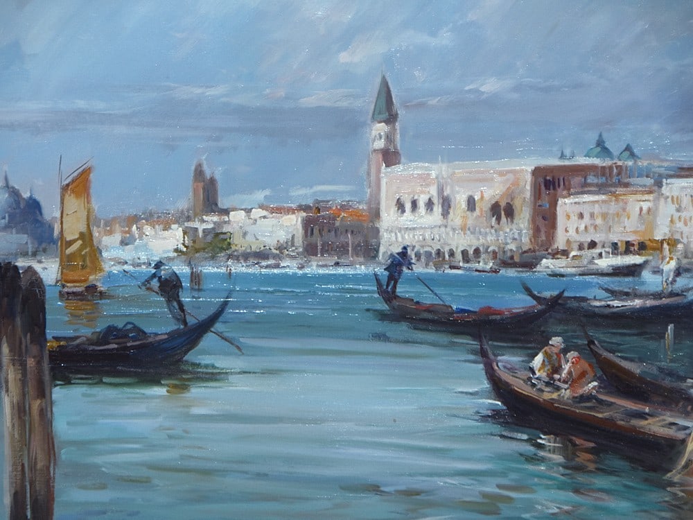 Framed Claudio Simonetti Oil Painting Venice Canal Gondolas Seascape 6090cm - 4