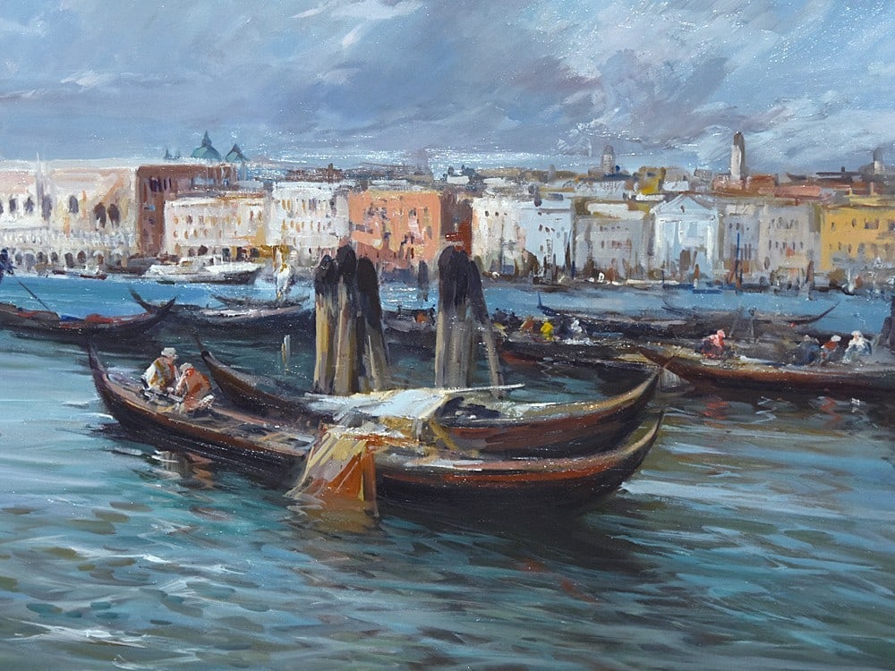 Framed Claudio Simonetti Oil Painting Venice Canal Gondolas Seascape 6090cm - 5