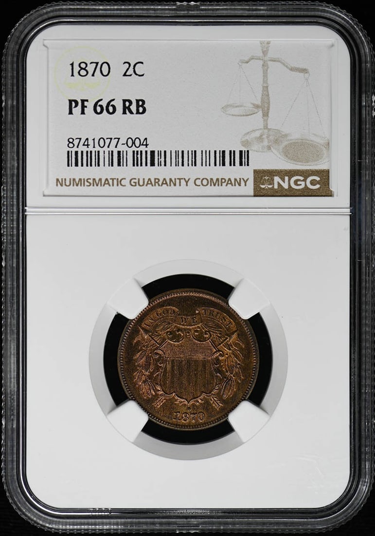 PR66RB 1870 Two Cent Piece 2C NGC: PR66RB 1870 Two Cent Piece 2C NGC This listing features PR66RB 1870 Two Cent Piece 2C NGC. Item specifics are provided below. Item Specifics: Certification: NGC Certification Number: 8741077004