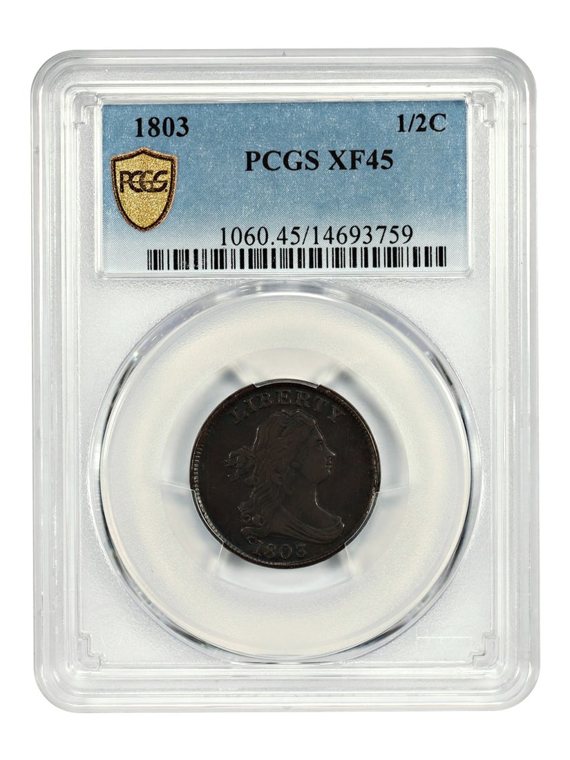 Better Date - 1803 1/ 2C PCGS XF45 - Draped Bust Half Cent: Better Date - 1803 1/ 2C PCGS XF45 - Draped Bust Half Cent This listing features Better Date - 1803 1/ 2C PCGS XF45 - Draped Bust Half Cent. Item specifics are provided below. Item Specifics: