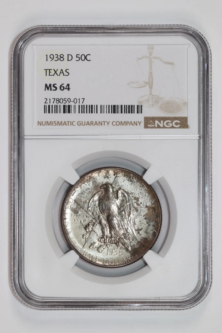 MS64 1938-D TEXAS COMMEMORATIVE HALF DOLLAR NGC: MS64 1938-D TEXAS COMMEMORATIVE HALF DOLLAR NGC This listing features MS64 1938-D TEXAS COMMEMORATIVE HALF DOLLAR NGC. Item specifics are provided below. Item Specifics: Certification: NGC
