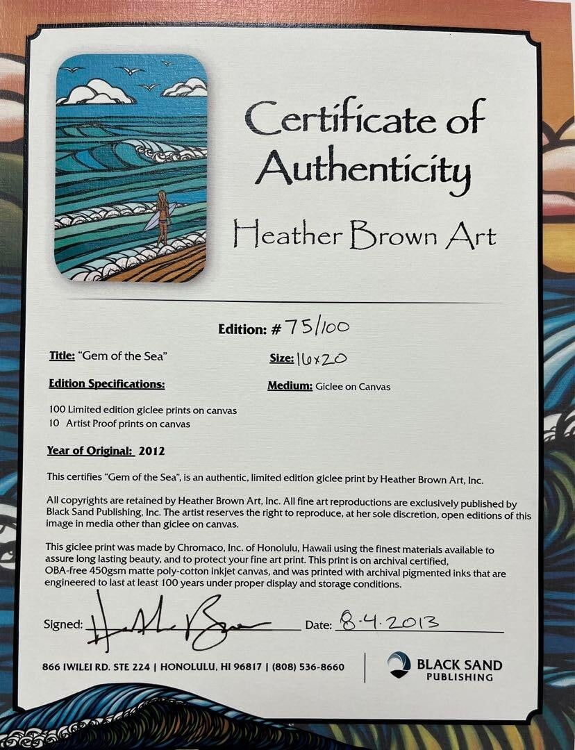 inch Heather Brown Giclee "Gem of the sea" 75/ 100 Certificate included 16x20 - 5