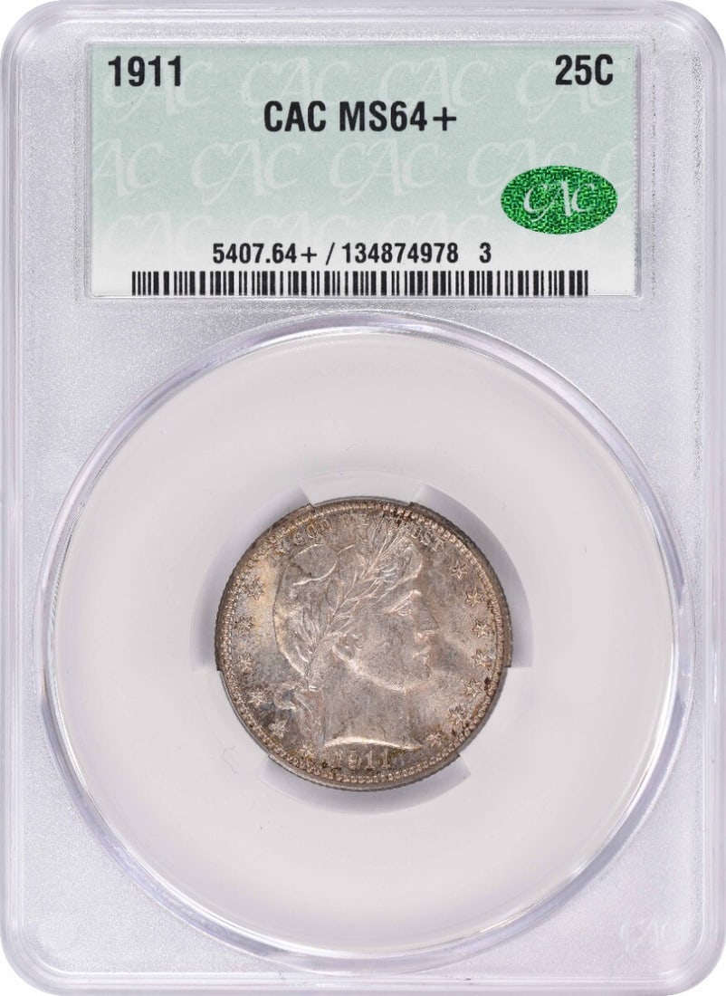 CACG 1911 Barber Silver Quarter MS64+: CACG 1911 Barber Silver Quarter MS64+ This listing features CACG 1911 Barber Silver Quarter MS64+. Item specifics are provided below. Item Specifics: Country Of Origin: United States Certification: CA