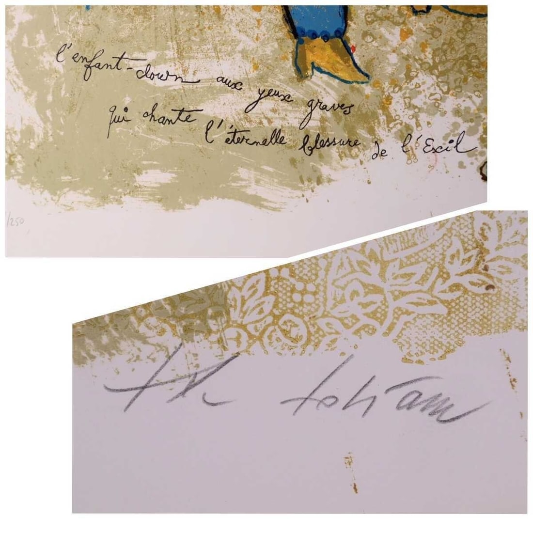 Artwork Theo Tobiasse Child clown Original Large Lithograph SIGNED Modern Cubism - 11