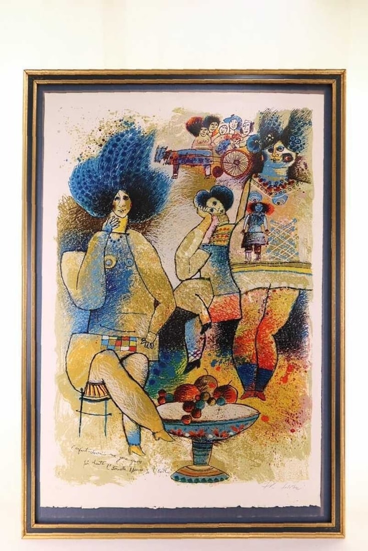 Artwork Theo Tobiasse Child clown Original Large Lithograph SIGNED Modern Cubism - 2