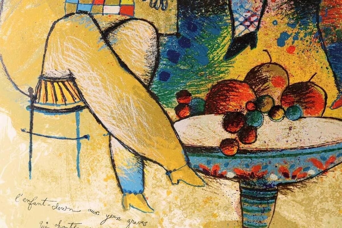 Artwork Theo Tobiasse Child clown Original Large Lithograph SIGNED Modern Cubism - 6