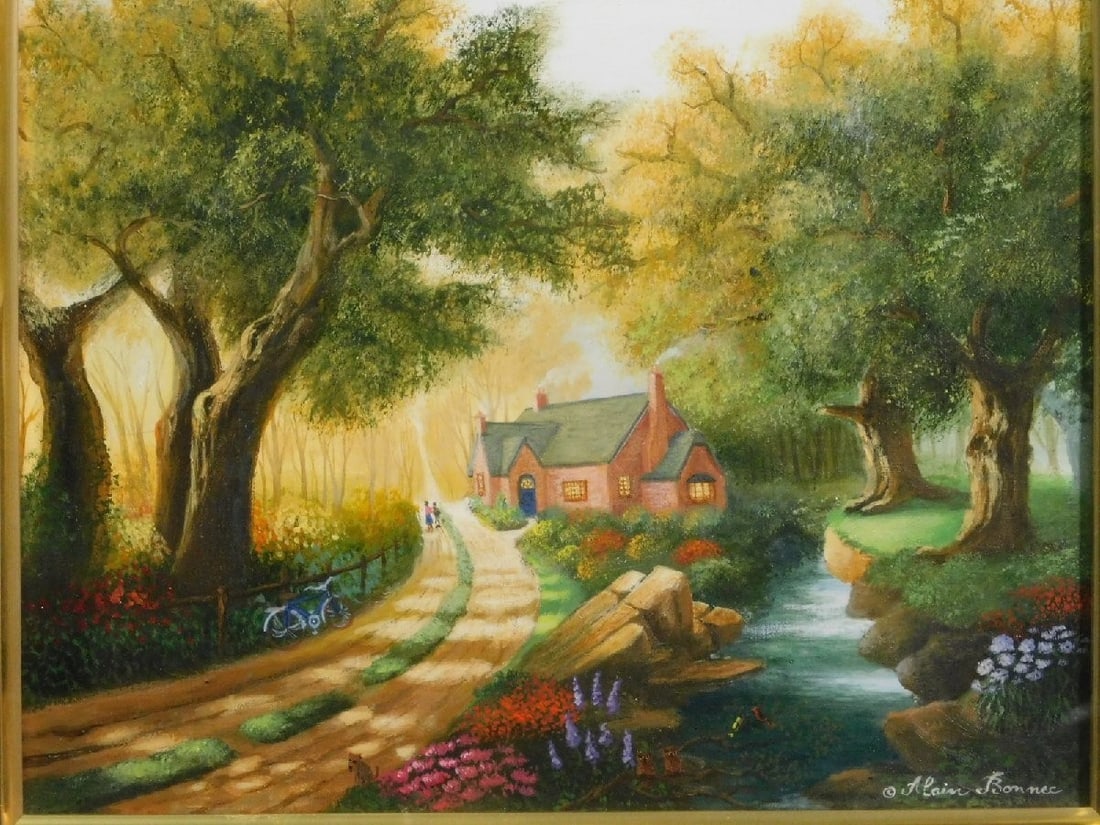 Landscape Alain Bonnec French Oil Painting F3 "Cottage Path" 2000 Signed - 2