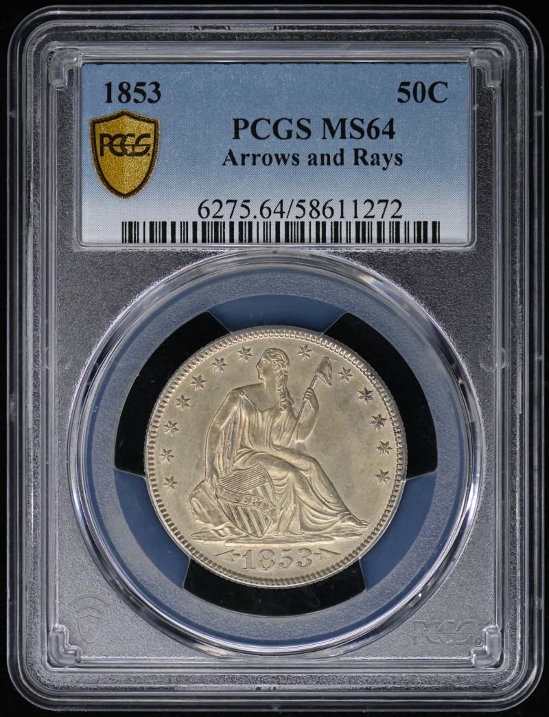 MS64 1853 50C Arrows and Rays Liberty Seated Half Dollar PCGS (1 of 2)