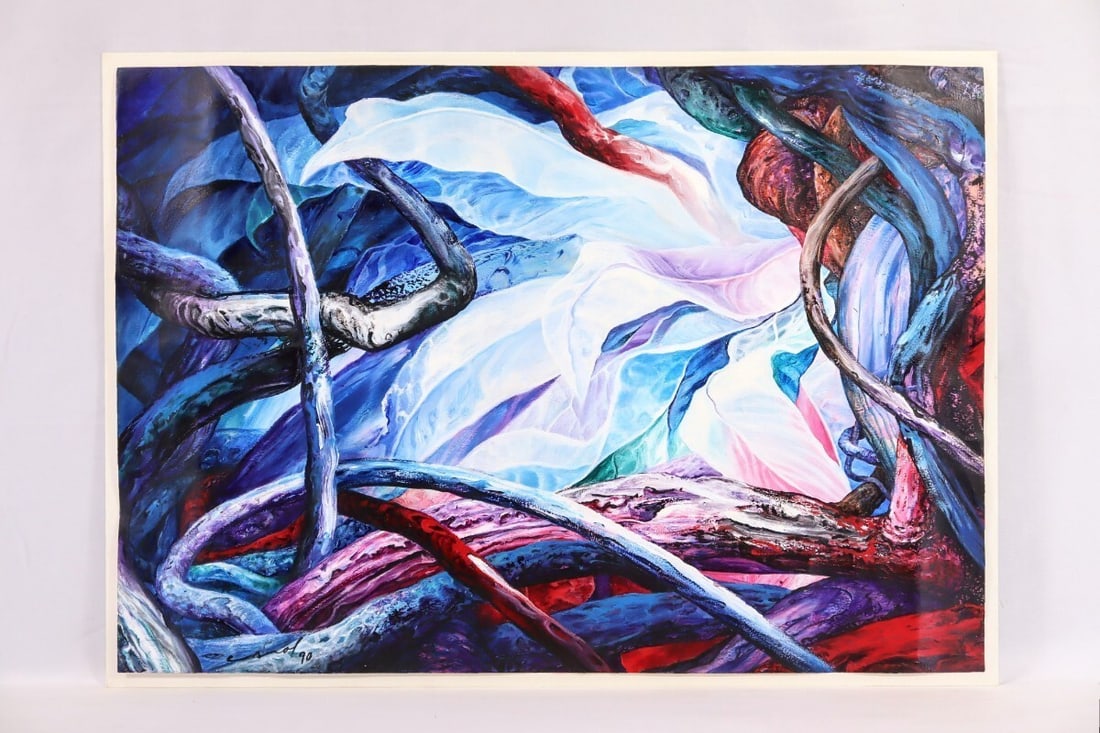 Signed Alberto Jorge Carol 1990 Original Acrylic Painting "Tropico No.190 ROCE" - 2