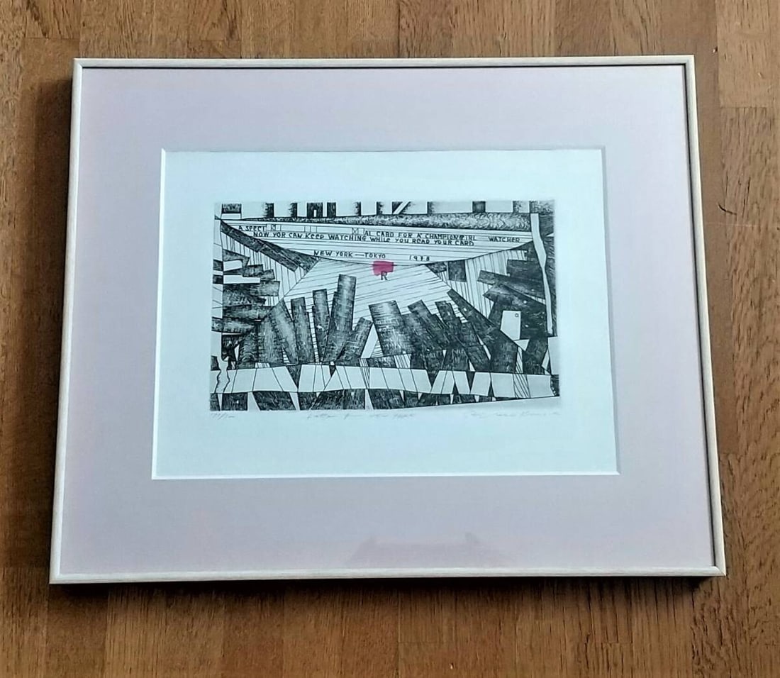 1978 Risaburo Kimura Signed Original Etching Print Letter for NEW YORK Framed - 2