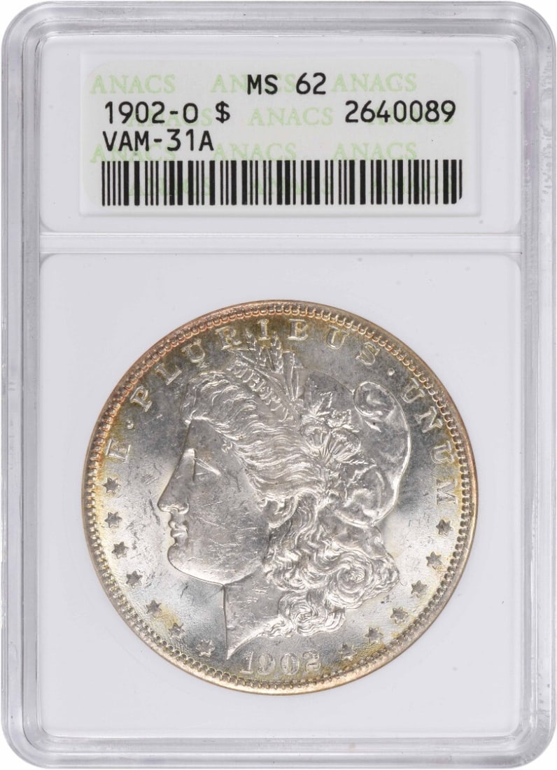 ANACS 1902-O VAM 31A Morgan Silver Dollar MS62: ANACS 1902-O VAM 31A Morgan Silver Dollar MS62 This listing features ANACS 1902-O VAM 31A Morgan Silver Dollar MS62. Item specifics are provided below. Item Specifics: Country Of Origin: United