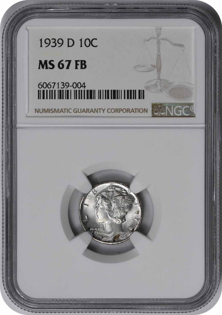 NGC 1939-D Mercury Silver Dime MS67FB: NGC 1939-D Mercury Silver Dime MS67FB This listing features NGC 1939-D Mercury Silver Dime MS67FB. Item specifics are provided below. Item Specifics: Country Of Origin: United States Certification: NG