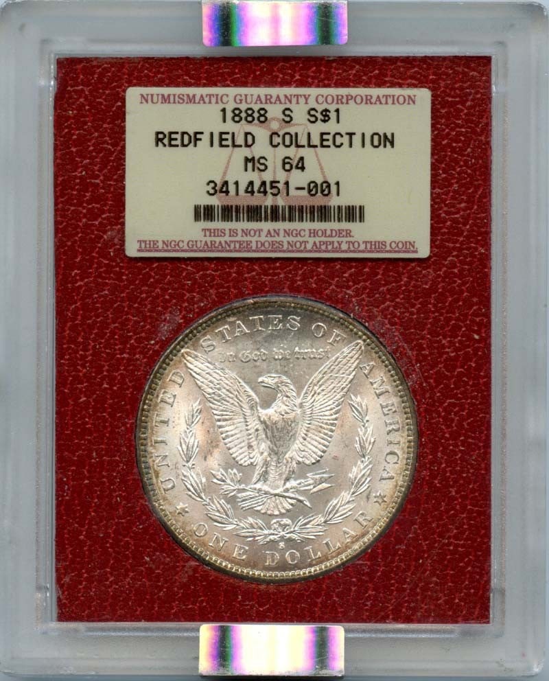 MS64 1888 S $1 Morgan Dollar Redfield Hoard NGC: MS64 1888 S $1 Morgan Dollar Redfield Hoard NGC This listing features MS64 1888 S $1 Morgan Dollar Redfield Hoard NGC. Item specifics are provided below. Item Specifics: Certification: NGC Certificati