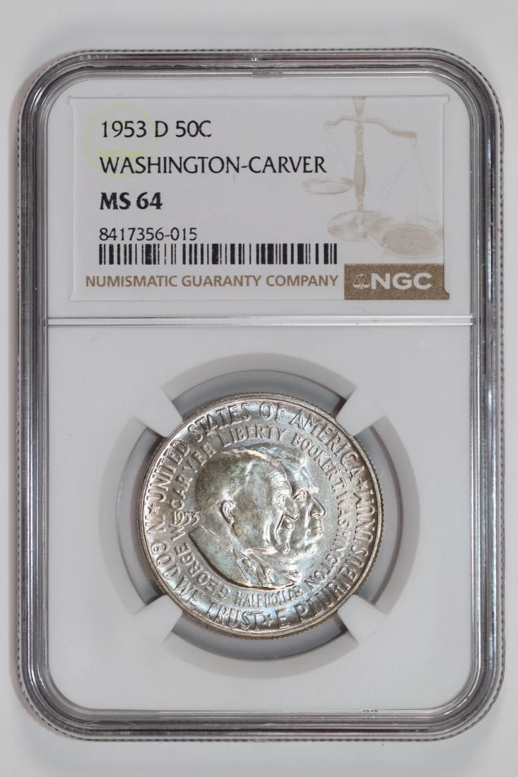 MS64 1953-D WASHINGTON CARVER COMMEMORATIVE HALF DOLLAR NGC: MS64 1953-D WASHINGTON CARVER COMMEMORATIVE HALF DOLLAR NGC This listing features MS64 1953-D WASHINGTON CARVER COMMEMORATIVE HALF DOLLAR NGC. Item specifics are provided below. Item Specifics: Certif