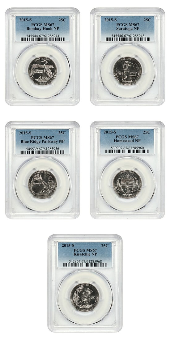Clad - 2015-S 25C America The Beautiful Full Set PCGS MS67 (5 Coins) - Type 1 (1 of 2)