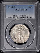 MS64 1934-D 50C Walking Liberty Half Dollar PCGS: MS64 1934-D 50C Walking Liberty Half Dollar PCGS This listing features MS64 1934-D 50C Walking Liberty Half Dollar PCGS. Item specifics are provided below. Item Specifics: Certification: PCGS