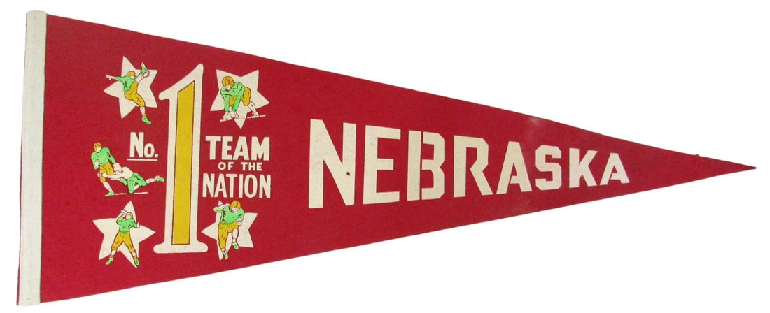 196756 Vintage 1950's Nebraska Cornhuskers Football Felt Pennant 12x30: 196756 Vintage 1950's Nebraska Cornhuskers Football Felt Pennant 12x30 This listing features 196756 Vintage 1950's Nebraska Cornhuskers Football Felt Pennant 12x30. Item specifics are provided below.
