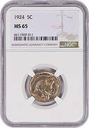 NGC 1924 Buffalo Nickel MS65: NGC 1924 Buffalo Nickel MS65 This listing features NGC 1924 Buffalo Nickel MS65. Item specifics are provided below. Item Specifics: Country Of Origin: United States Certification: NGC