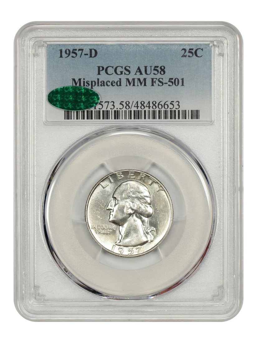 Washington Quarter - 1957-D 25C PCGS/ CAC AU58 (Misplaced Mintmark, FS-501): Washington Quarter - 1957-D 25C PCGS/ CAC AU58 (Misplaced Mintmark, FS-501) This listing features Washington Quarter - 1957-D 25C PCGS/ CAC AU58 (Misplaced Mintmark, FS-501). Item specifics are provid
