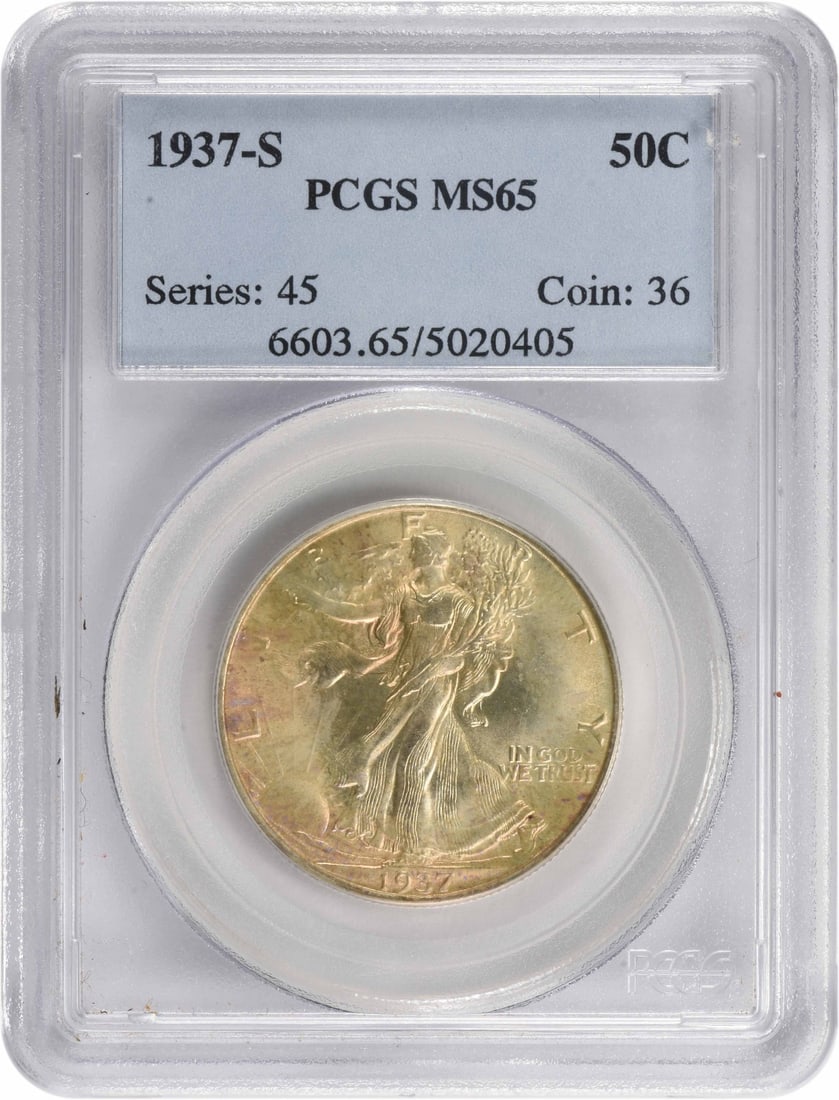 PCGS 1937-S Walking Liberty Silver Half Dollar MS65 (1 of 3)