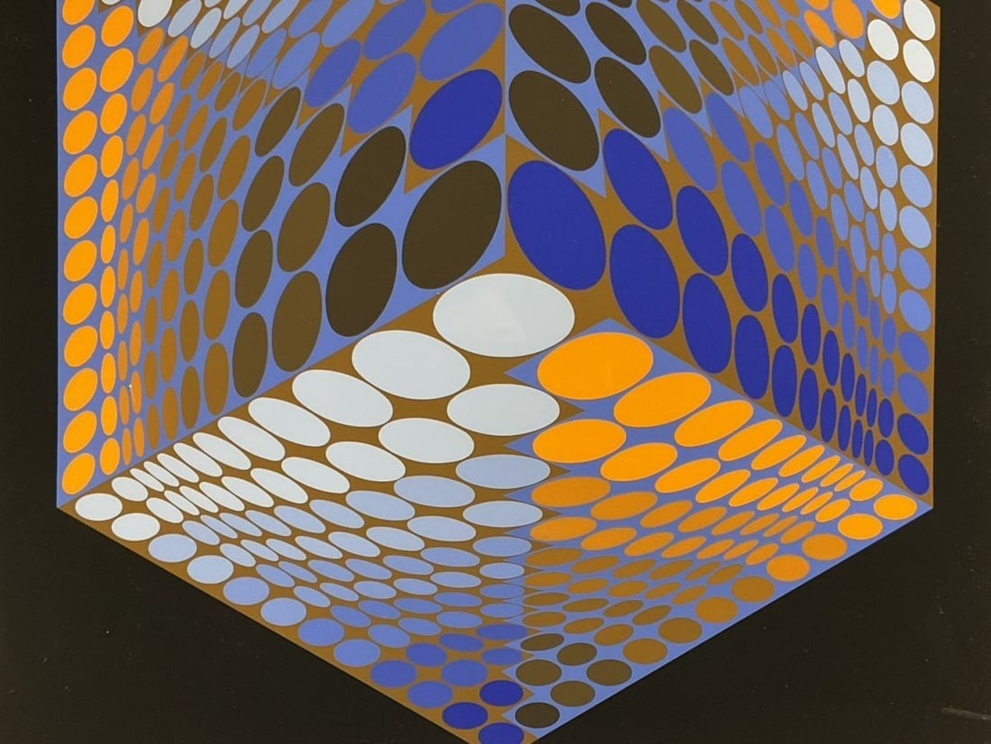 Framed - Victor Vasarely Tupa-3 Signed Silkscreen - Op Art - 8/ 75 - Geometric Cube - 3