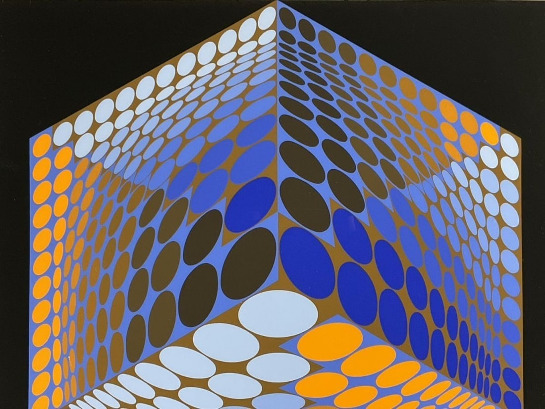 Framed - Victor Vasarely Tupa-3 Signed Silkscreen - Op Art - 8/ 75 - Geometric Cube - 4