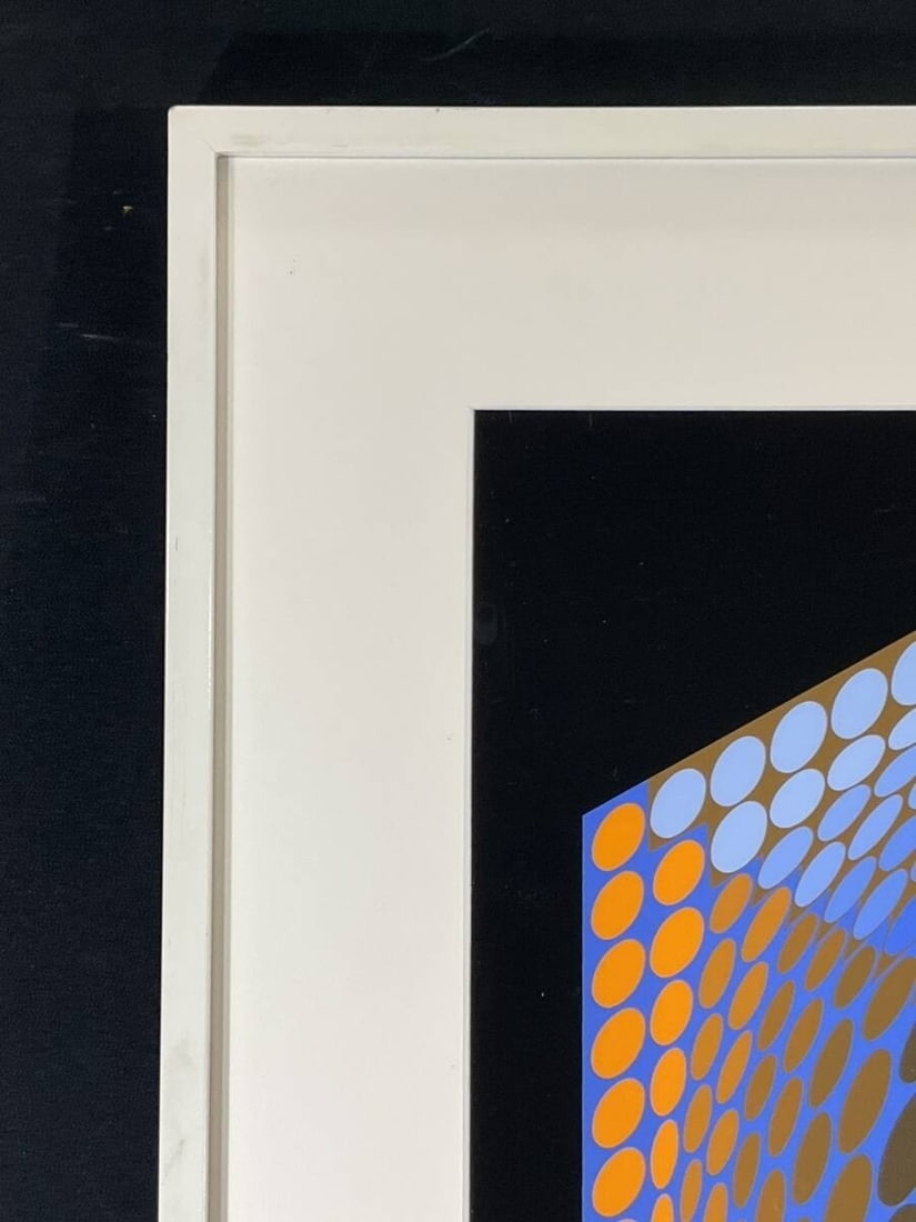 Framed - Victor Vasarely Tupa-3 Signed Silkscreen - Op Art - 8/ 75 - Geometric Cube - 5