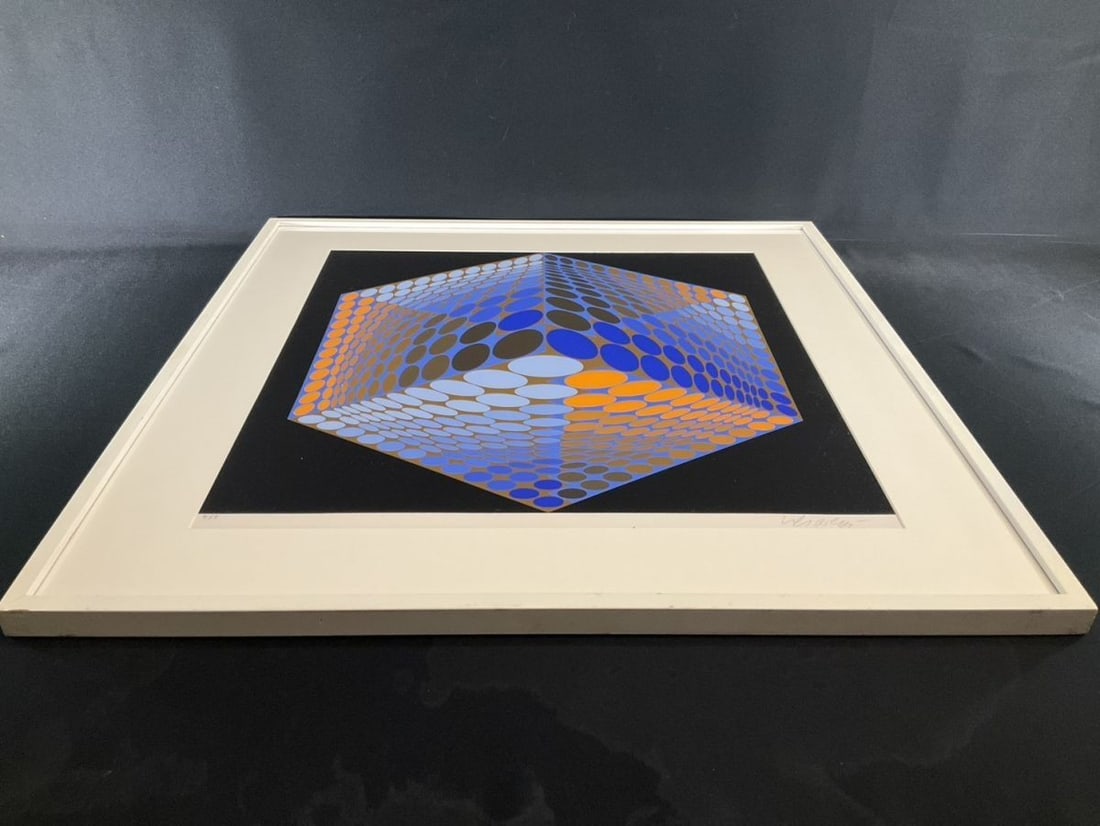 Framed - Victor Vasarely Tupa-3 Signed Silkscreen - Op Art - 8/ 75 - Geometric Cube - 9