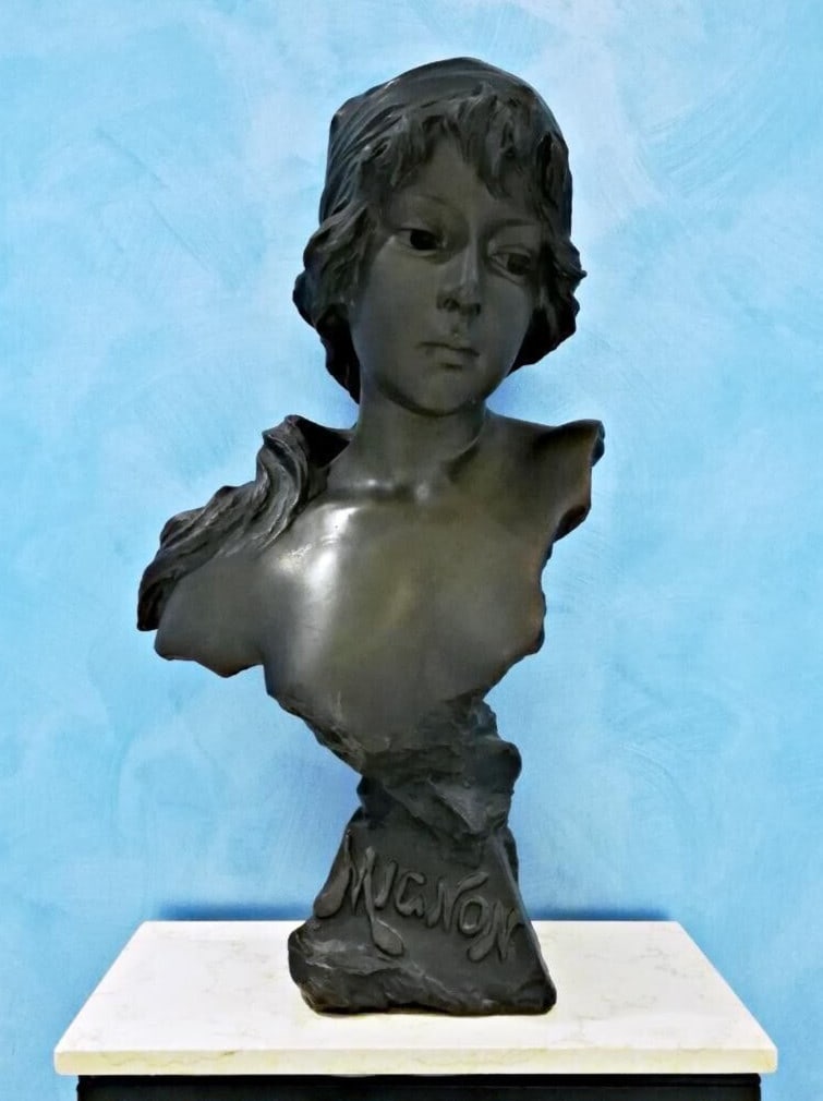 Artist Emmanuel Villanis MIGNON 1896 SALON Art Nouveau Bronze Bust Woman French (1 of 10)