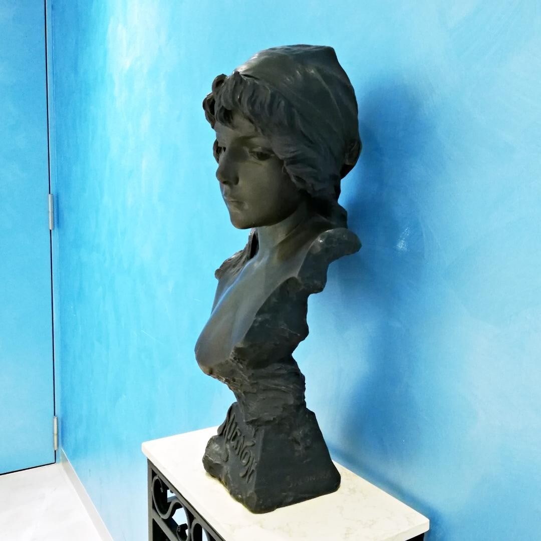 Artist Emmanuel Villanis MIGNON 1896 SALON Art Nouveau Bronze Bust Woman French - 5