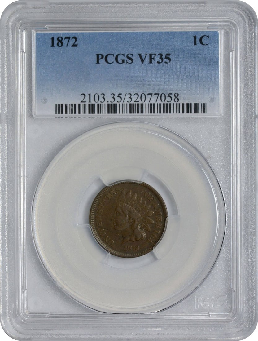 PCGS 1872 Indian Cent VF35: PCGS 1872 Indian Cent VF35 This listing features PCGS 1872 Indian Cent VF35. Item specifics are provided below. Item Specifics: Country Of Origin: United States Certification: PCGS