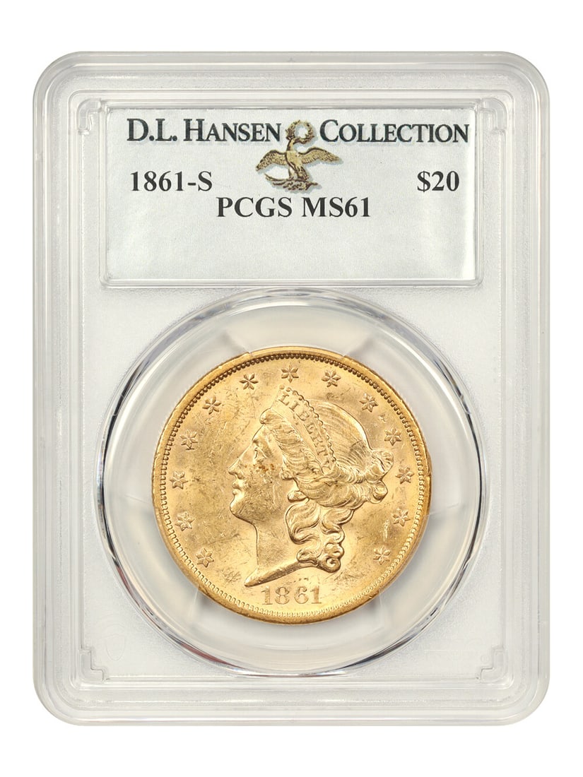 Hansen 1861-S $20 PCGS MS61 ex: D.L.: Hansen 1861-S $20 PCGS MS61 ex: D.L. This listing features Hansen 1861-S $20 PCGS MS61 ex: D.L.. Item specifics are provided below. Item Specifics: Certification: PCGS Certification Number: 10818343