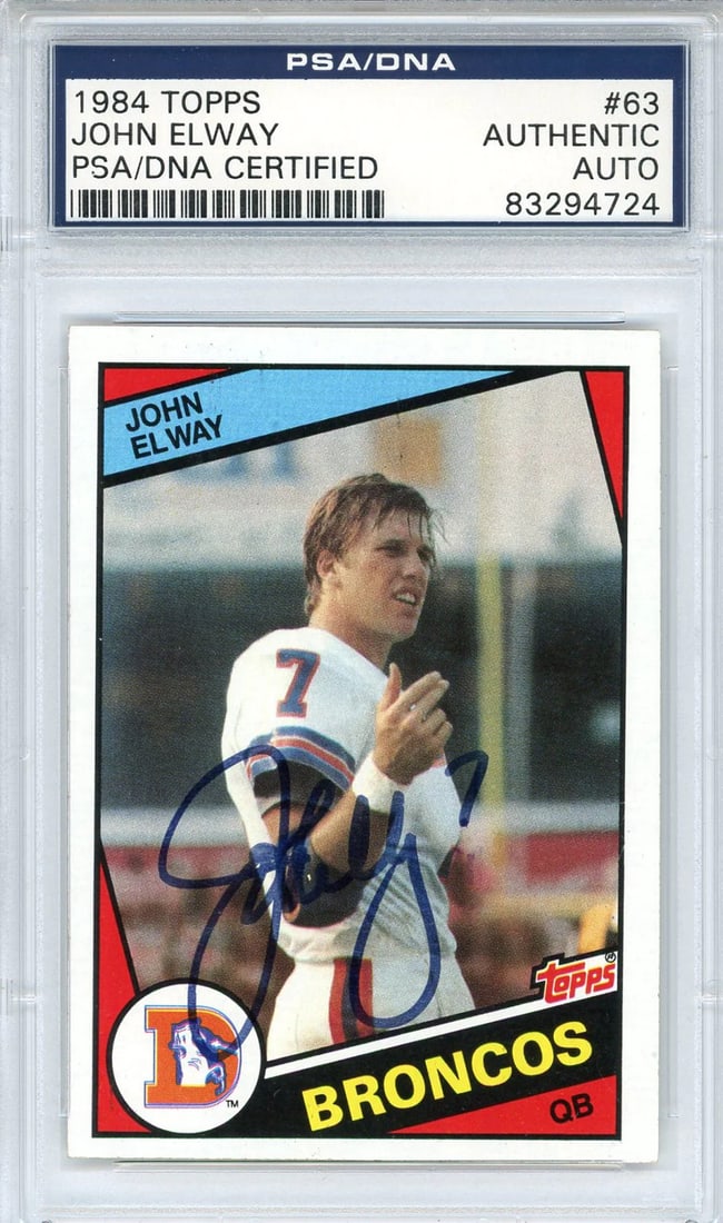 (PSA) John Elway Autographed 1984 Topps Rookie Card #63: (PSA) John Elway Autographed 1984 Topps Rookie Card #63 This listing features (PSA) John Elway Autographed 1984 Topps Rookie Card #63. Item specifics are provided below. Item Specifics: Brand: