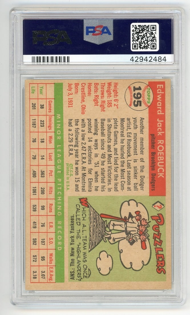 5 Ed Roebuck 1955 Topps #195 PSA - 2